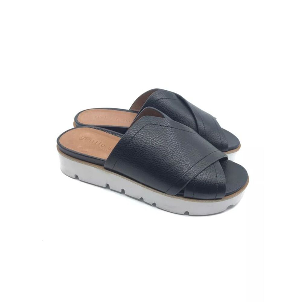GENTLE SOULS KENNETH COLE Womens Black Cross Lavern Slide Sandals Shoes 9.5
